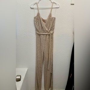 Fashion Nova rose gold “Can’t Hide the Shine” Jumpsuit, size small.